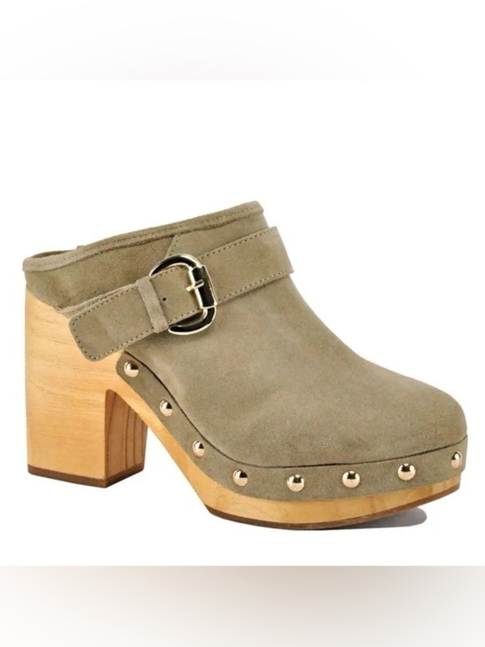 NWOT Steve Madden  Hilde Tan Suede Leather Studded Clogs - Picture 2 of 11
